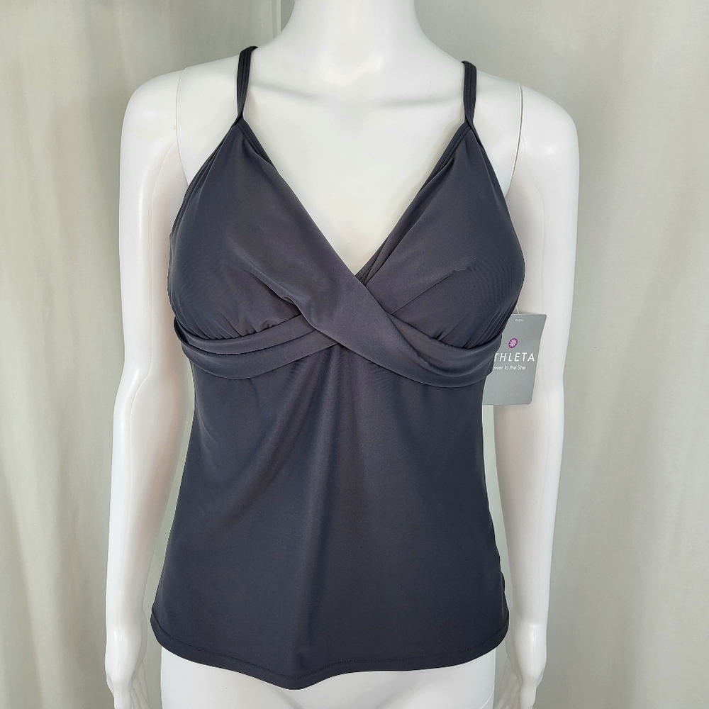 Athleta Gray Swim TANKINI TOP Womens Sz 34 D/DD Built-in Bra Pads Underwire NWT